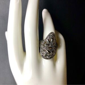 JUDITH JACK Sterling Silver Marcasite Vintage Cocktail Ring Size 6-3/4